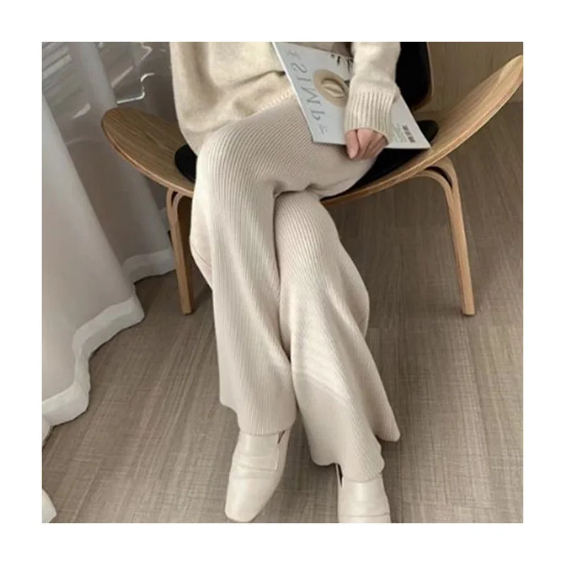 

Cashmere Wide-leg Knitted Pants Women's Autumn and Winter High Waist Drape Wool Mopping Pants Long Outside Casual Loose Straight