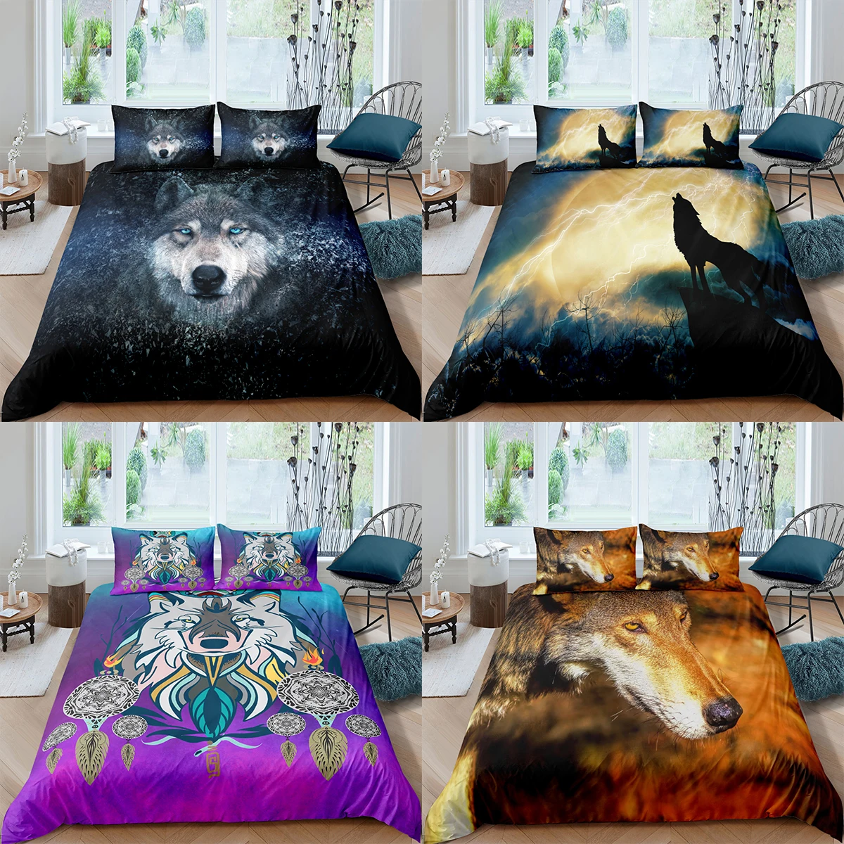 

Home Textiles Luxury 3D Wolf Duvet Cover Set Pillowcase Dreamcatcher Bedding Set Queen and King Size Comforter Bedding Set