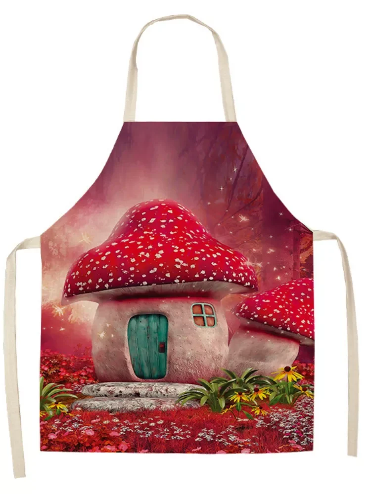

2022New Mushroom House Pattern Kitchen Apron Household Kitchen Cooking Clean Baking Antifouling Tools Essential Fartuchy фартук