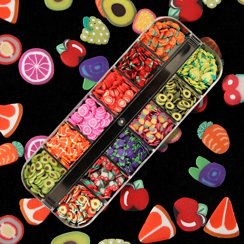 

Polymer Clay Slices Fruits Nail Art Glitter Flakes 3D Colourful Sequins For Nail Decorations Manicure Acrylic Nail Accessories