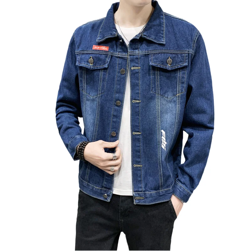 

Men's Casual embroidery Single Breasted Denim Jacket Fashion Turn-down Collar Jeans Loose Coats Men outdoor Fat cowboy coat Tops