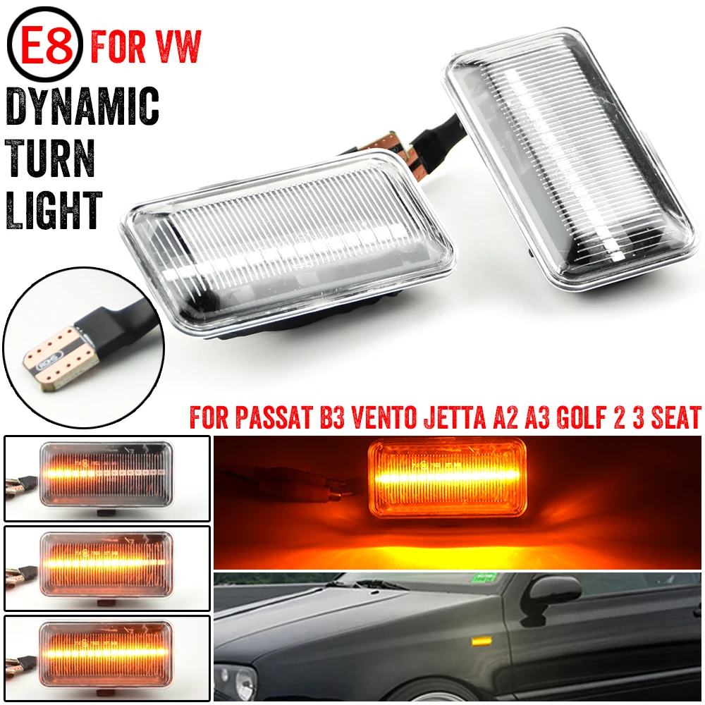 

2Pcs For VW Golf 2 3 Passat B3 Vento Jetta A2 A3 Seat Ibiza 2 Cordoba 1 Dynamic LED Side Marker Light Turn Signal Blinker Lamps