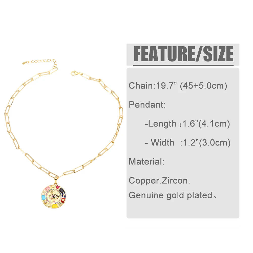 Ожерелье FLOLA b114 женское с большим круглым радужным сглаза медное ожерелье