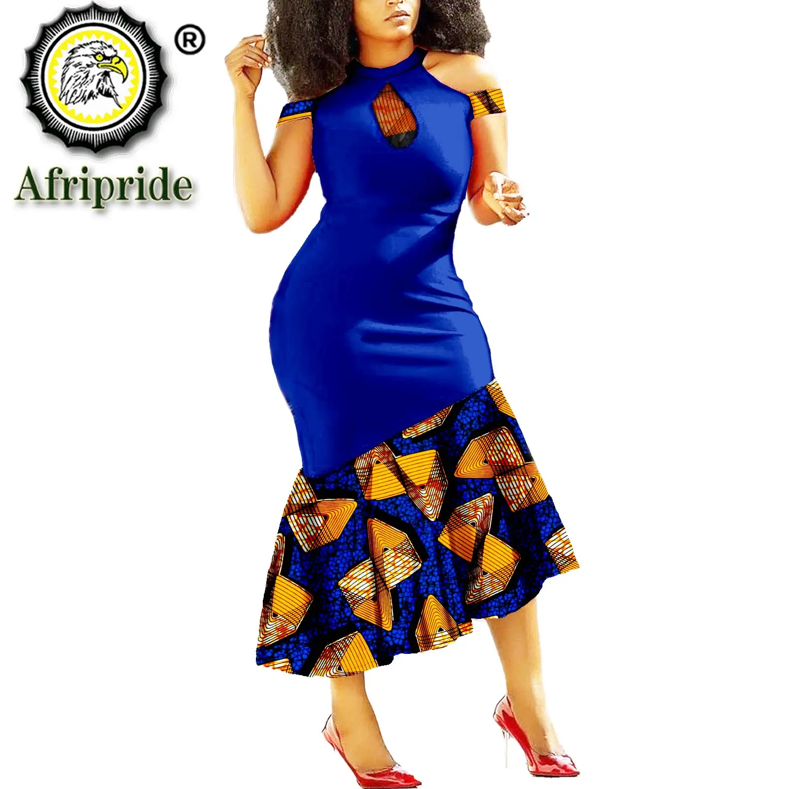 Traditional African Dresses for Women Print Off Shoulder Ladies Elegant Dress Midi Dress Bodycon Dress Bazin Riche S2125029