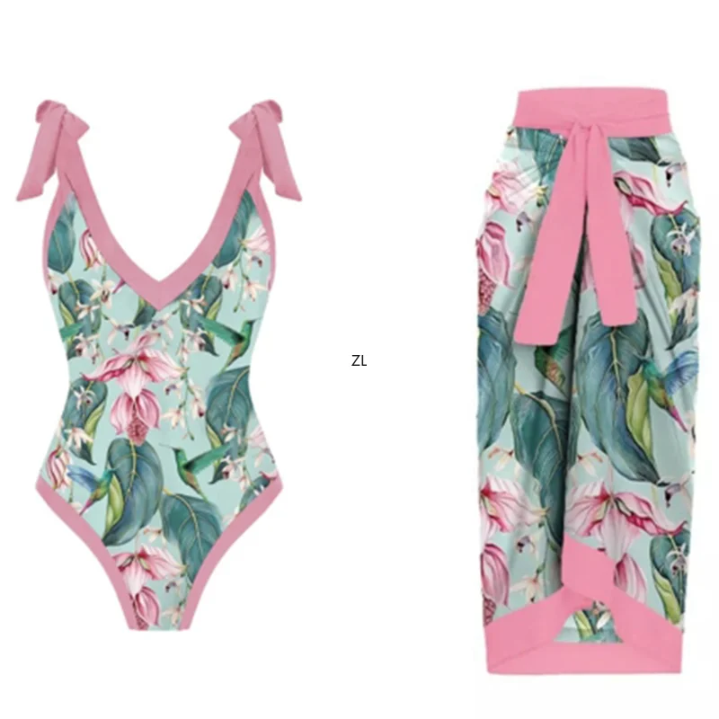 Bodysuit Skirt Cover Ups Sets Women Swimsuit Bandage Bathing Suit Fashion New Print Splice Beach Bodysuit Skirt Cover Up Outfits