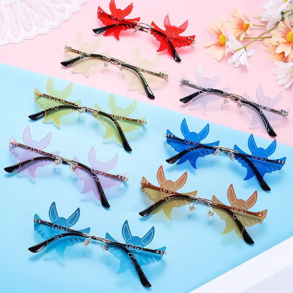 

Novelty Women and Men for Halloween Costume Disco Party Goth Glasses Rimless Bat Shaped Sunglasses 90s Glasses