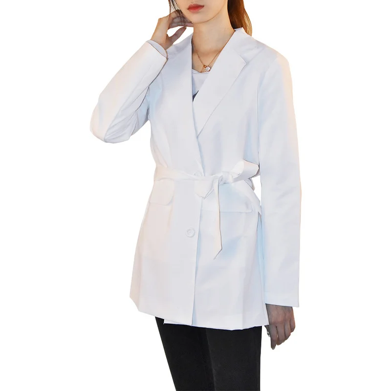 Simple Casual Office Blazer with Long Belt Women Solid Colors Double Breasted 2021 Blazer with Free Belt Bussiness Commute Suit