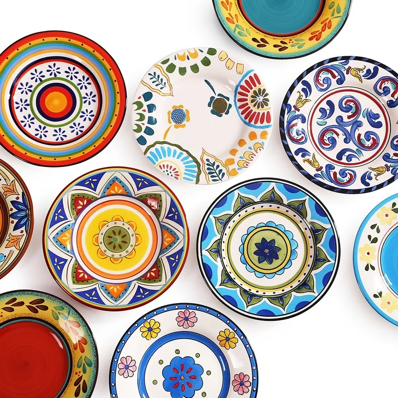 

Hand-painted Ceramic Plates Underglaze Color Fashion Personality Tableware Decoratio Bohemia Sun Flower European Small Floral