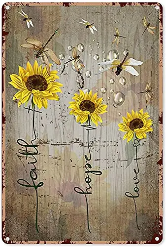 

Sunflower and Dragonfly Metal Sign Decorative Tin Aluminum Sign Wall Art Metal Poster Garden Vintage Art Wall Sign 8x12In