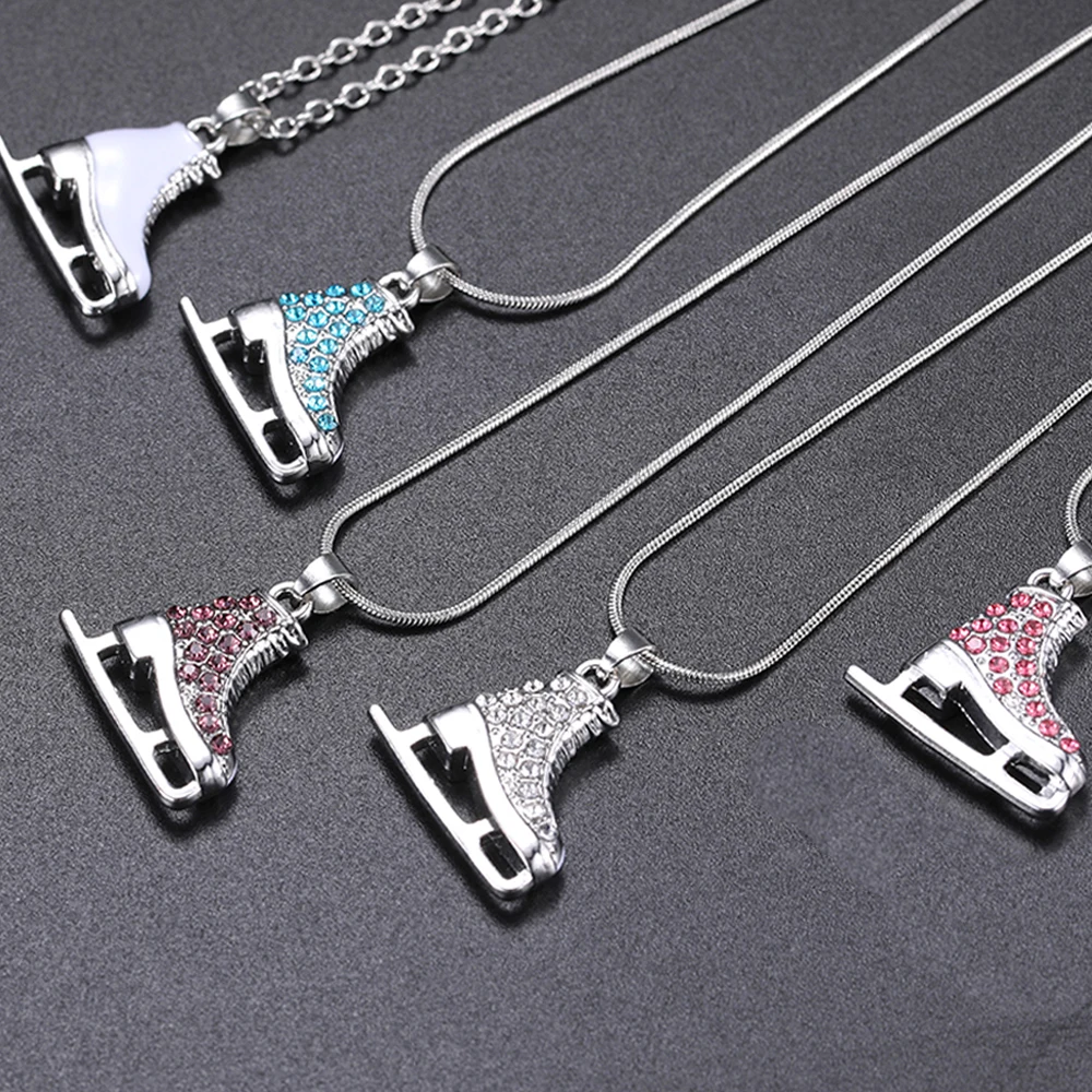 

Zircon 3D Ice Skate Shoe Necklace White Enamel Luxury Blue Pink Crystal Pendant Gift For Man Women Girl Choker Date Jewelry