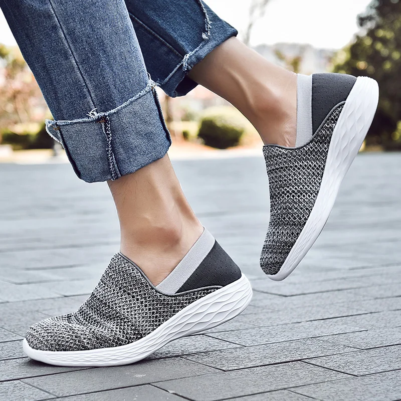 Men Women Walking Shoes Light Weight Fashion Breatable Sneakers Slip-on Casual Couple Shoes for Spring Summer Size 36-45