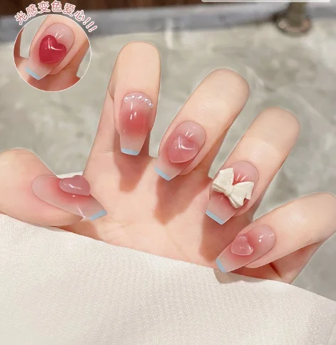 

24pcs Artifical Y2K Nails with Glue Fake Nail Tips with Design Detachable Press on Nails Long Fake Nail Butterfly Bow Cute Tool