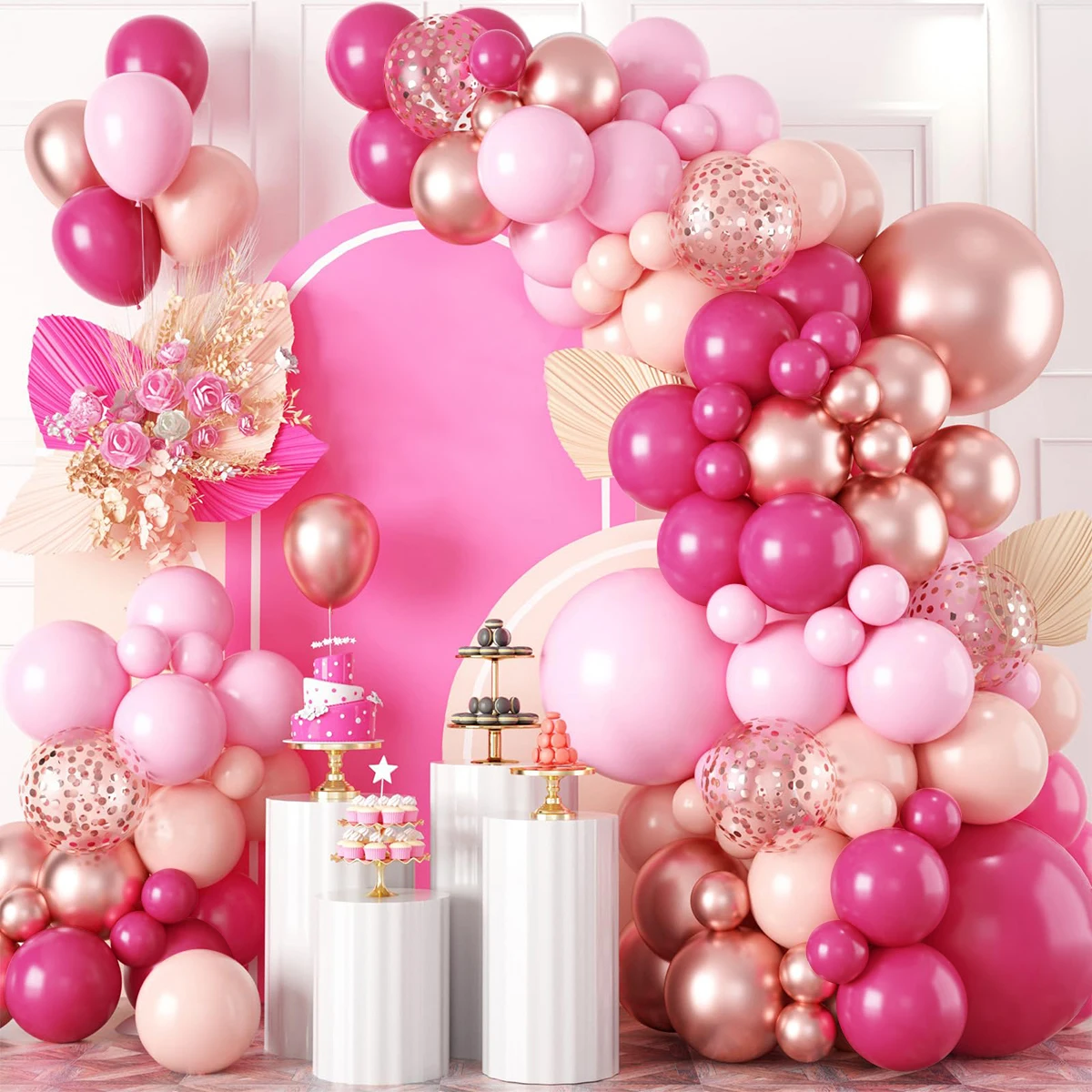 Гирлянда с розовыми и красными воздушными шарами украшение для вечеринки в честь