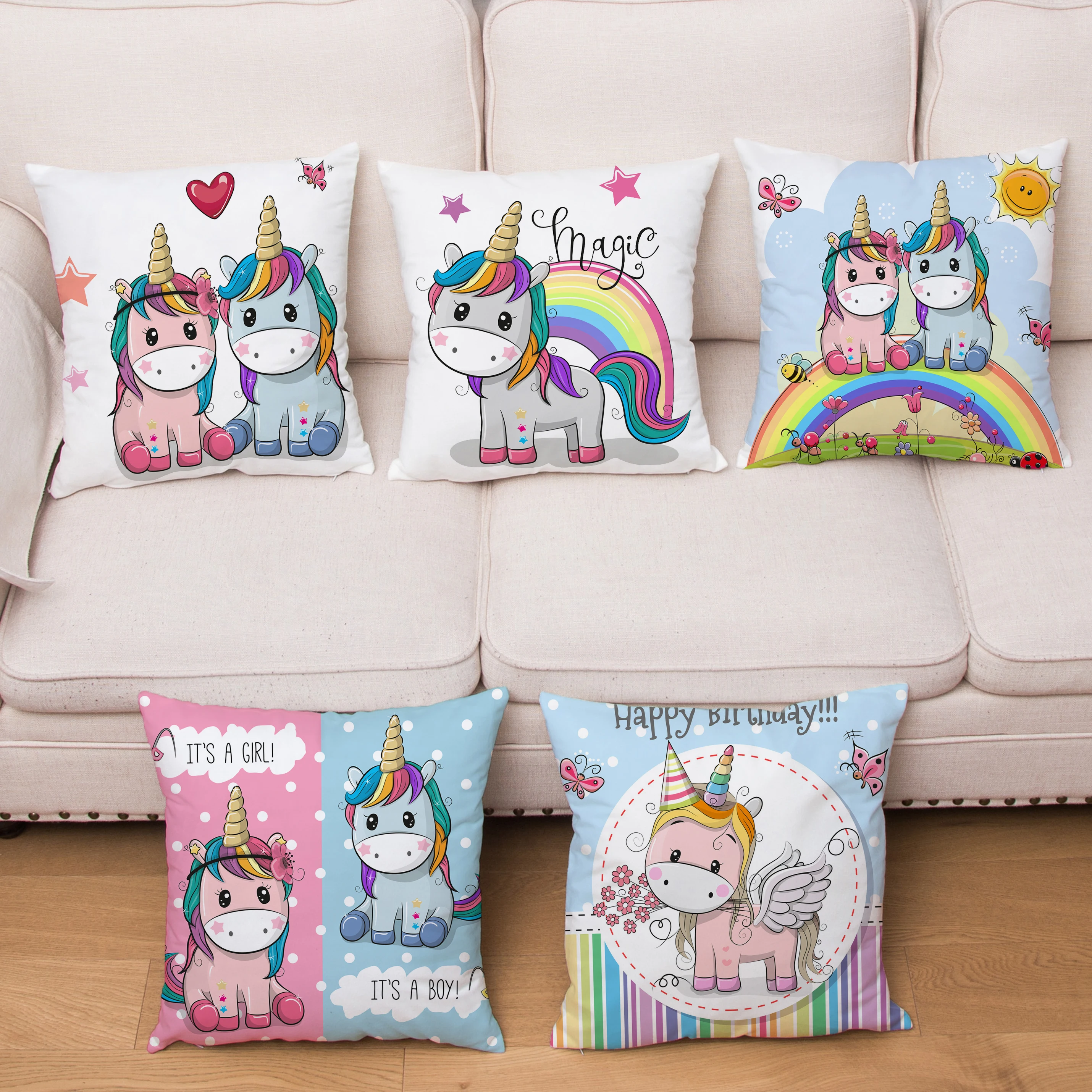 

45*45cm Super Soft Short Plush Cushion Cover Cute Cartoon Unicorn Print Pillow Covers Soft Pillows Cases Home Decor Pillowcase