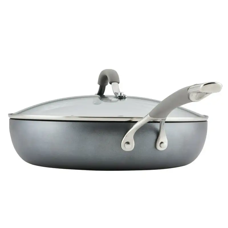 

Hard-Anodized Nonstick Deep Frying Pan with Lid, 12-Inch, Gray