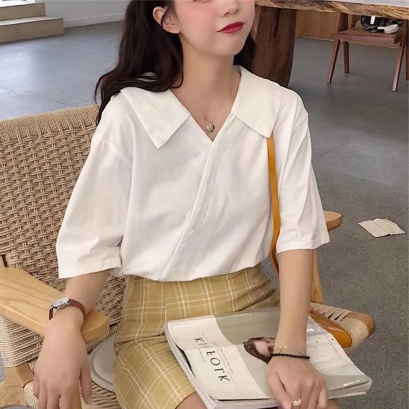 

Office Clothes for Women Korean Fashion Irregular Polo Neck Design Vintage Blouse for Women 2023 Women Summer Top Elegant
