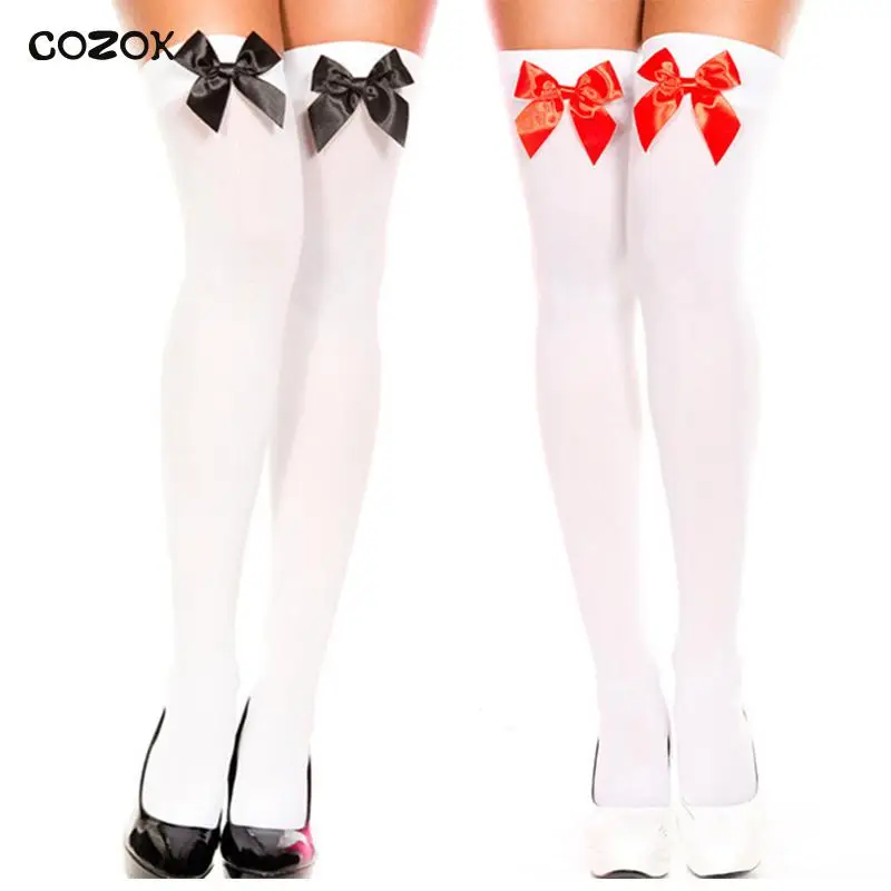 

Сексуальные чулки COZOK, женские носки, шелковые чулки с бантом для горничной, костюмы медсестры, чулки выше колена, чулки для чулок, одежда