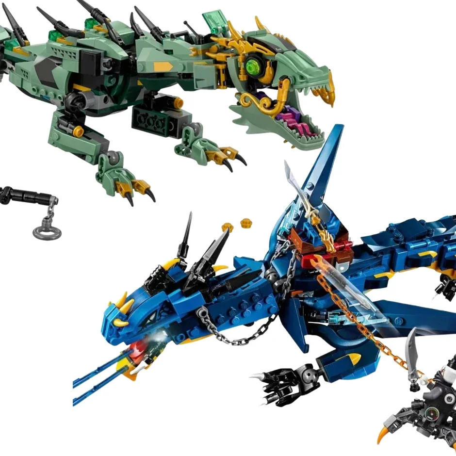 Двойной дракон строительный блок игрушка 70612 синий зеленый для мальчика подарок