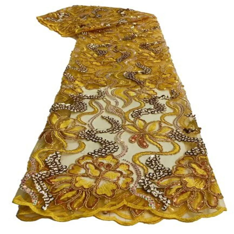 

Желтая, желтая, африканская кружевная ткань, высококачественные блестки, Нигерия, Французская модель, свадебные материалы, шитье