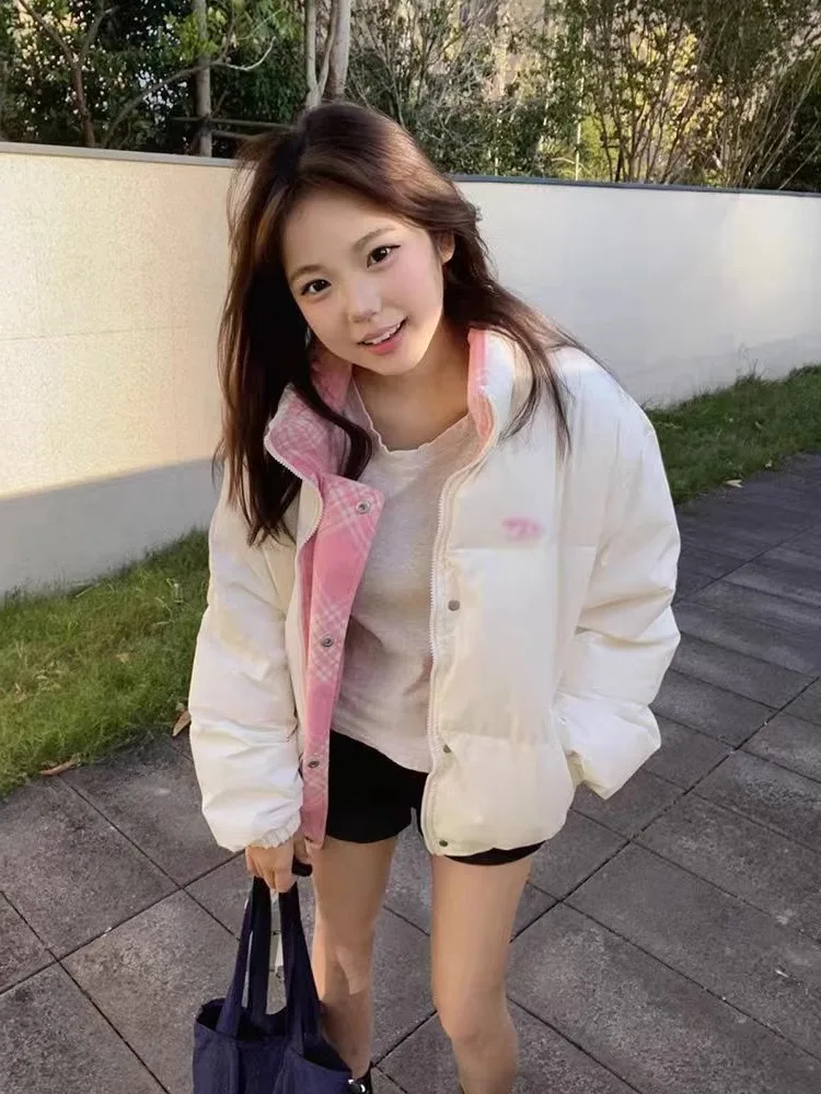 Студенческая милая двусторонняя одежда в стиле пэчворк клетчатая куртка на