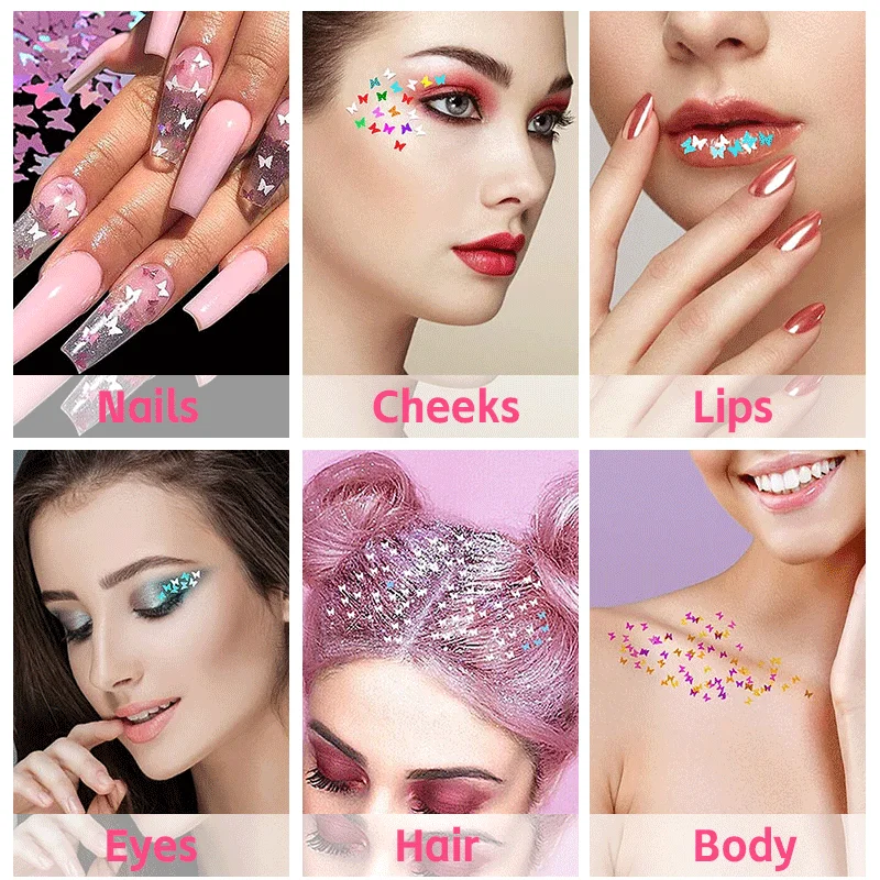

12 grids Laser Red Heart Butterfly Valentine's Day Nail Sequins Mixed Color Flash Nail Glitter Nail Enhancement Accessories