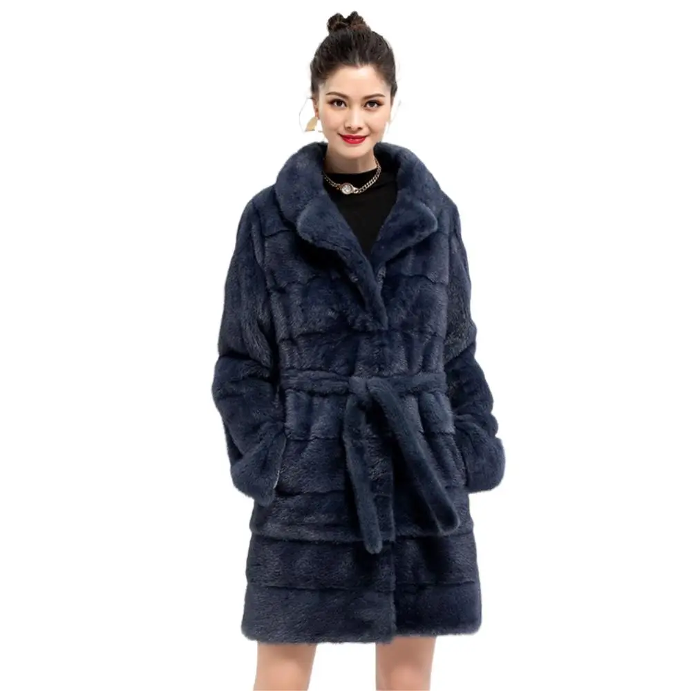 New Elegant Natural Real Mink Fur Coat Women Turn-down Collar Removable Hem Warm Winter Real Fur Coat Women futro Fur Jacket