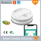 Смарт-детектор дыма Aubess Tuya, Беспроводной детектор дыма с Wi-Fi, пожарная сигнализация, управление через приложение Tuya, для дома и офиса, противопожарная сигнализация