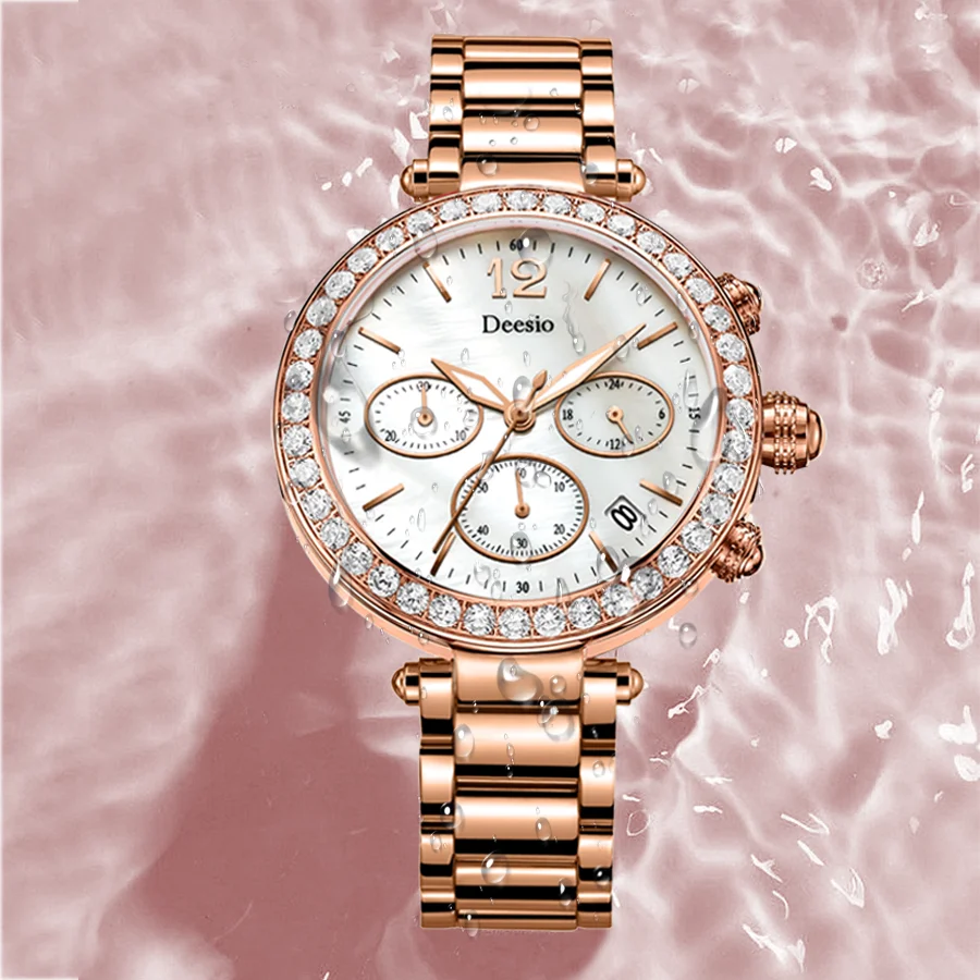 Роскошные женские кварцевые часы Deesio водонепроницаемые наручные с японским