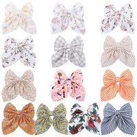 2022 summer print small flower plaid cloth big bow butterfly hair clips for girl children cute kawaii ponytail hairpin headwear