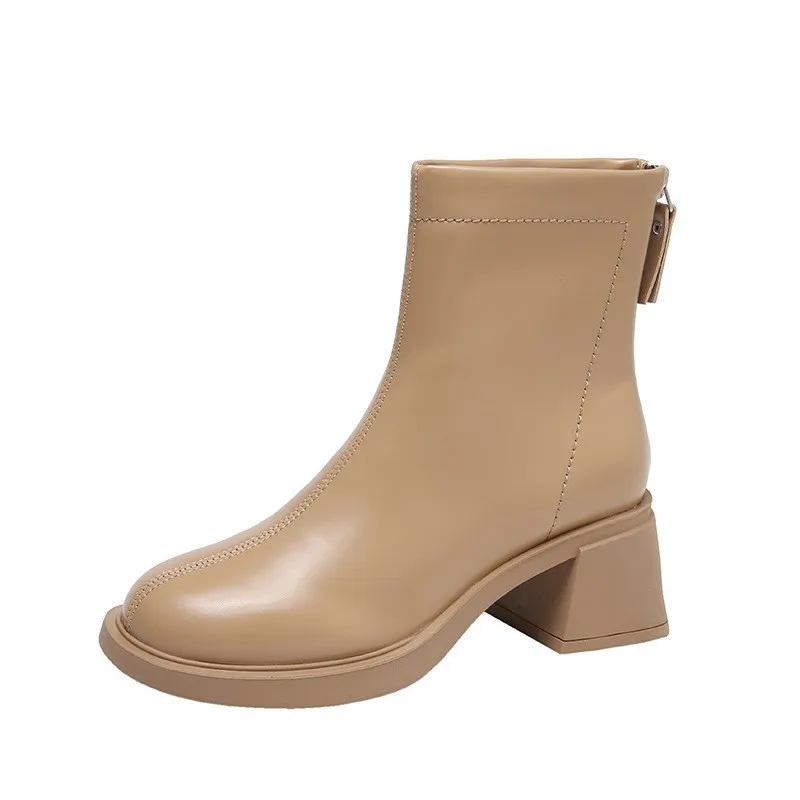 

Fashion Women Ankle Boots Spring Autumn PU Leather Round Toe Square Heels Boots Women Shoes Winter Plush Ladies Booties WSH4748