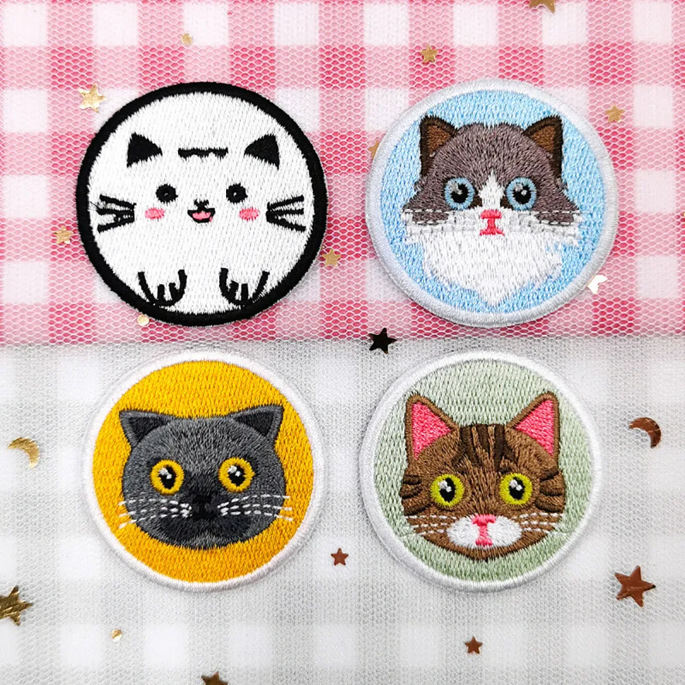 

Cat Round Cute Cartoon Embroidery Iron on Patch DIY Clothing Decoration Appliques for Clothing Backpack Embroidered Sticker