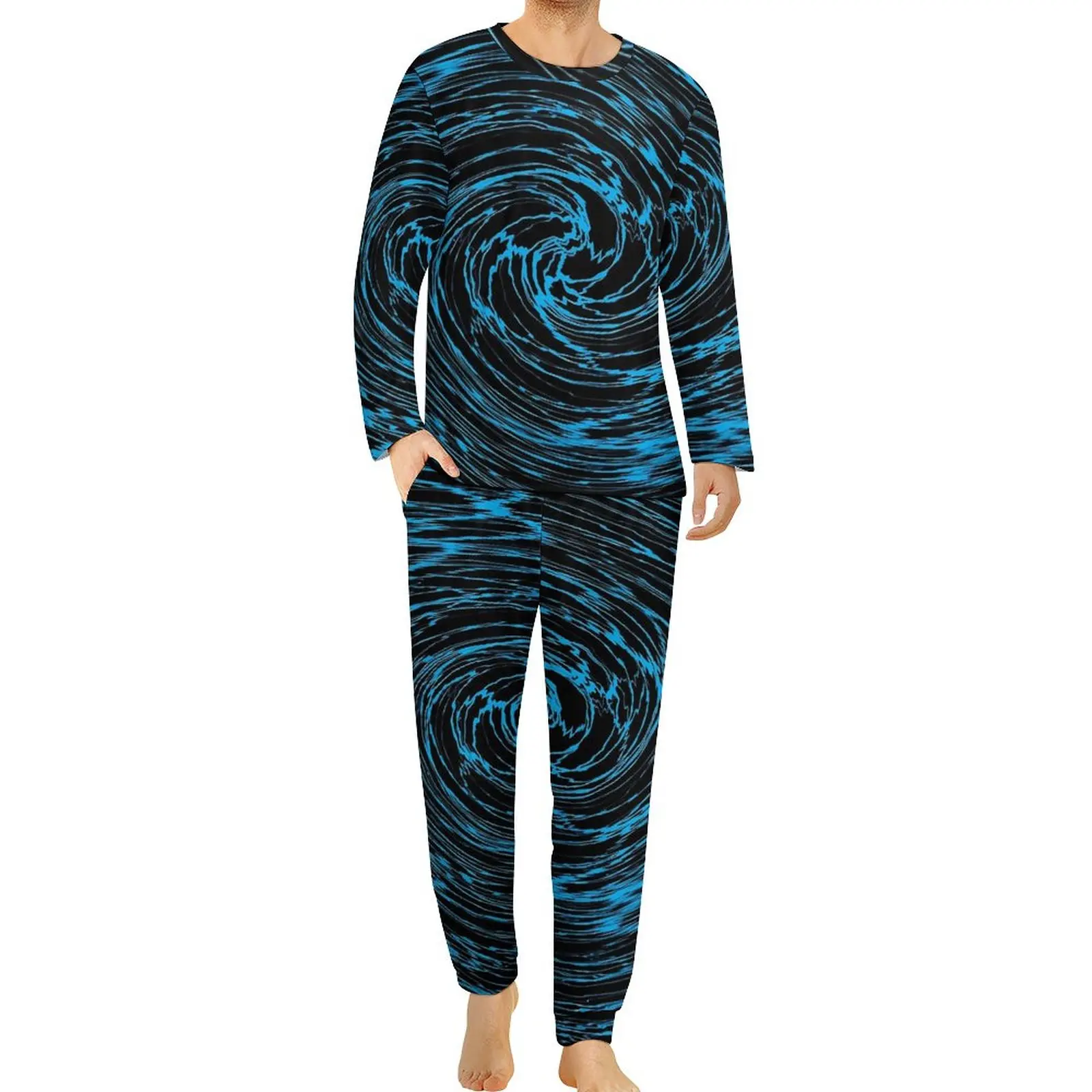

Пижама на мелкой воде с синим вихревым принтом, милый пижамный комплект с длинным рукавом, 2 предмета, спальная одежда для сна в спальню, весенний дизайн, подарок на день рождения
