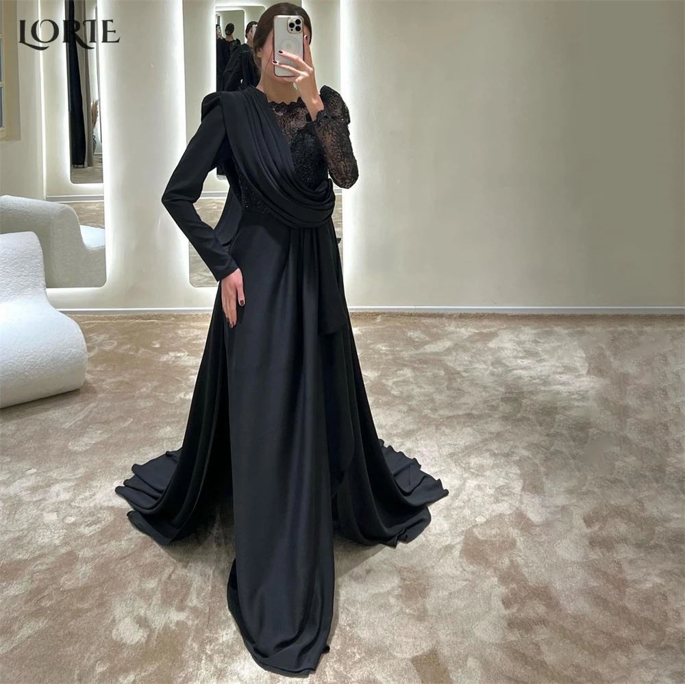 

LORIE черные кружевные вечерние платья русалки с рюшами рукавами-крылышками плиссированные элегантные платья для выпускного вечера со шлейф...