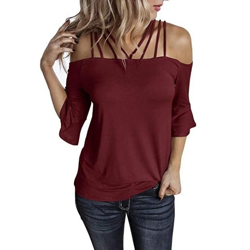 

Fashionable 2023 Women's Summer Off-shoulder Flare Sleeve T-Shirt Kawaii Clothes Shirts for Women Graphic T Shirts Tops
