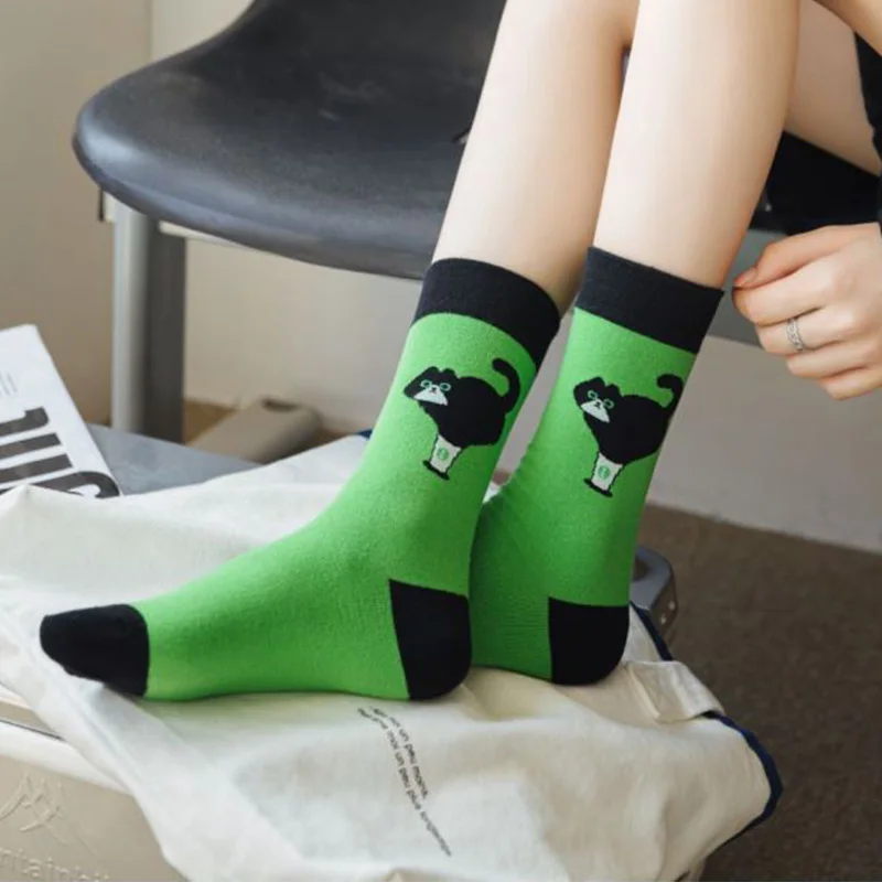 5 Pair Kawaii Splicing Cotton Socks Female Cartoon Animal Print  Long Socks Fashion Winter Socks Women Cycling Girl Leg Warmer