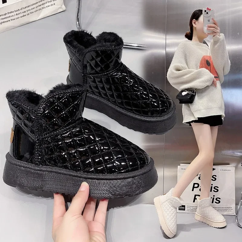 

Женские зимние ботинки на нескользящей подошве, черные Утепленные ботинки из хлопка, на платформе, зимние ботинки на танкетке, 2023
