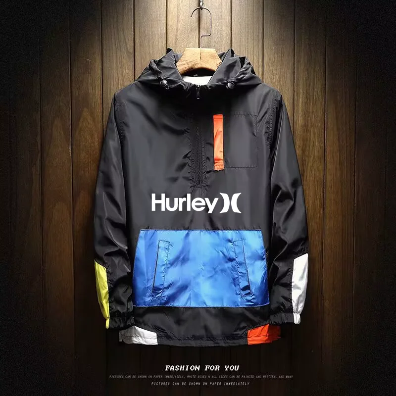 

Мужская весенне-осенняя ветровка Hurley, модная повседневная Уличная Спортивная пуловер с капюшоном, Высококачественная куртка, Большая куртка