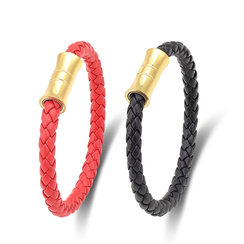

Stainless Steel Leather Rope Bracelet Woven Rope for Men and Women Lovers Titanium Steel High-end Fashion Bracelet Gift for Love