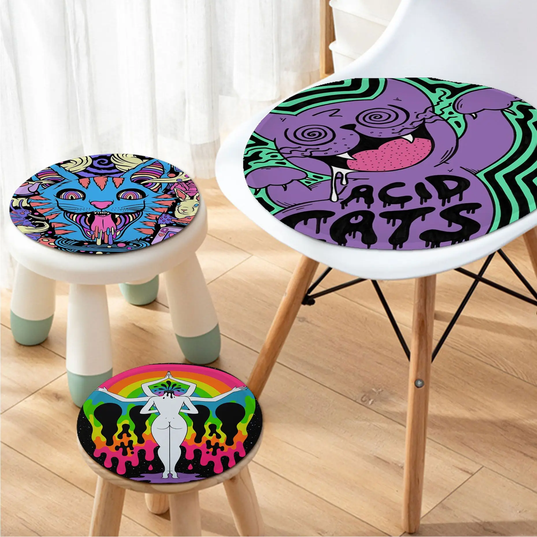 

Colourful Psychedelic Trippy Art Nordic Printing Stool Pad Patio Home Kitchen Office Chair Seat Cushion Pads Sofa Seat Mat Pad