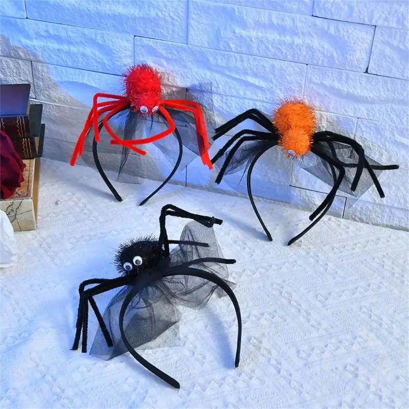 

Scary Halloween Araneid Headband Handmade Araneid Hair Hoop with Veil Headwear Birthday Cosplay Headpiece Costume