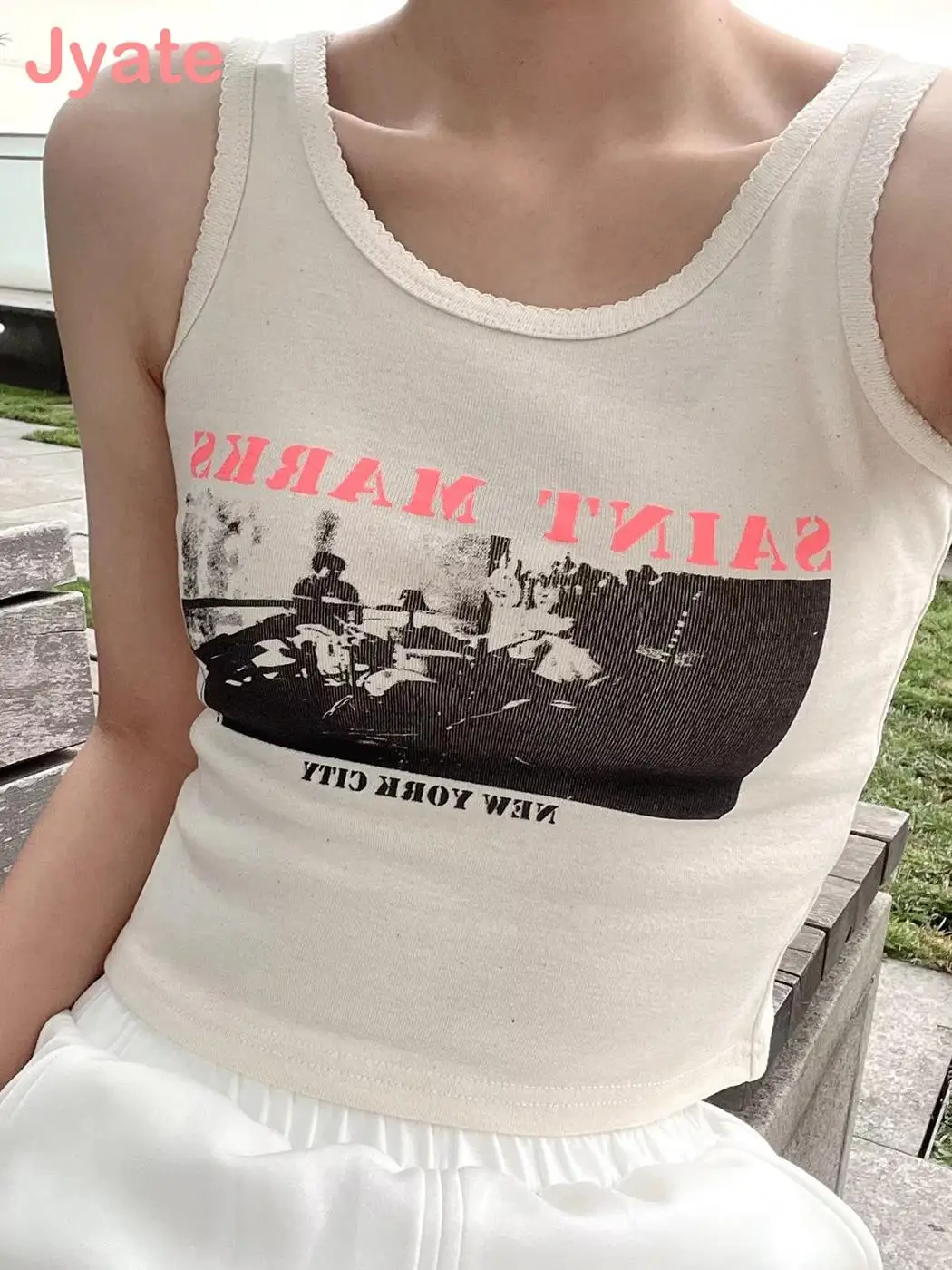 

Jyate Graphic Y2K Top Women Summer 2022 Fashion Cotton Lace Cropped Camis Camisole Female Casual Grunge Tank Tops Streetwear