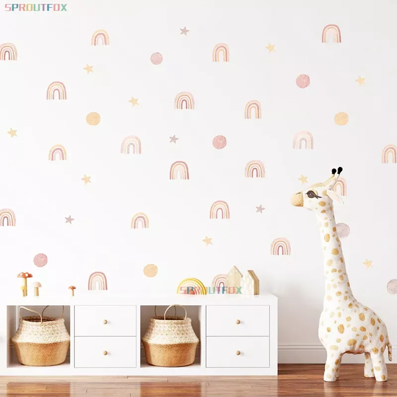

JMTCartoon Boho Rainbow Wall Sticker for Baby Room Children Room Cute Polka Dot Stars Nursery Stickers Home Decoration