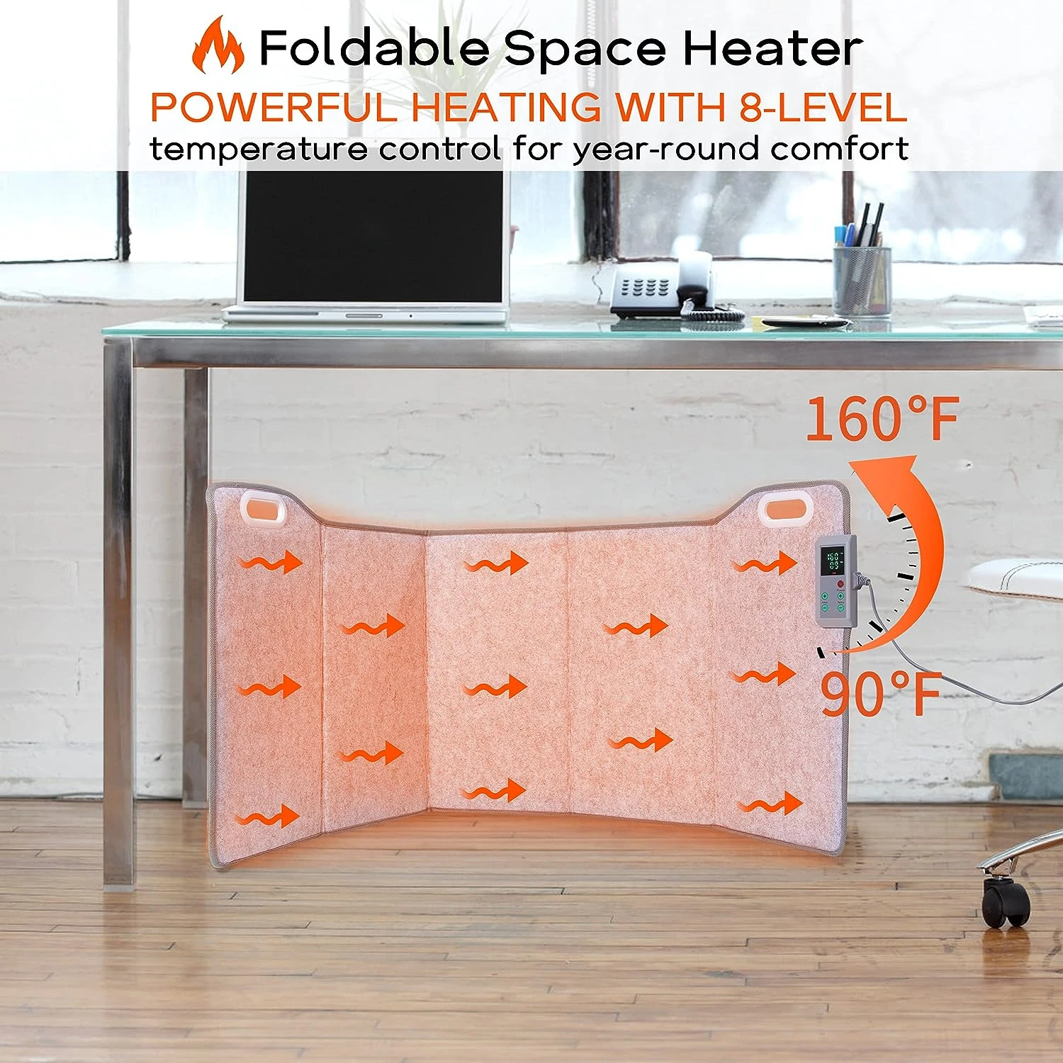 

Space Heater for Office and Home, Foldable Foot Warmer Under Desk for Leg and Feet, Personal Panel Space Heater with Thermostat
