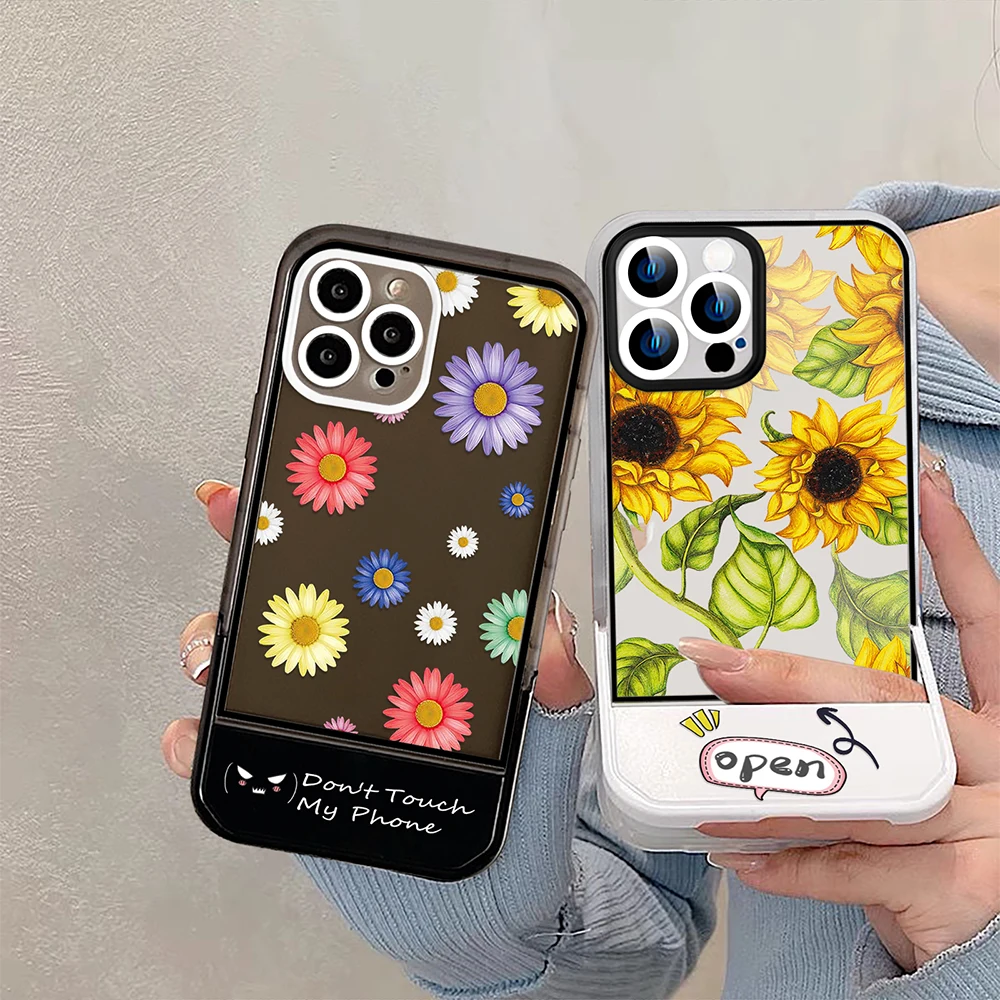 

Flowers Daisy Stand Holder Case for iPhone 14ProMax 14Plus 13 12 11 Pro Max Luxury Transparent Cover Soft Silicone Carcasa