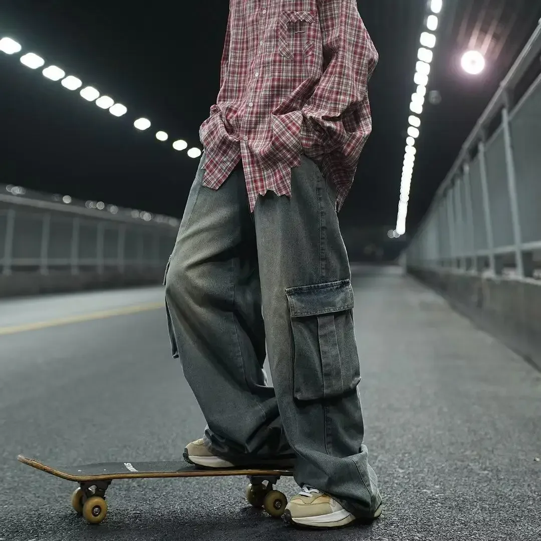 Модные Винтажные простые рабочие джинсы для подростков модные потертые