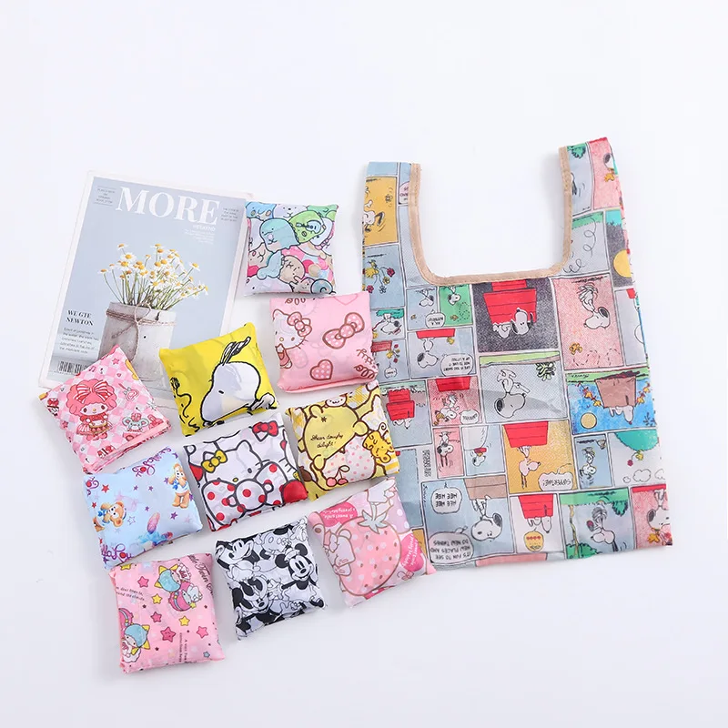 Sanrio Anime Shopping Bag Small Folding Shopping Bag Melody Polyester Eco Bag Cartoon Shoulder Bag Tote Waterproof CinnamonRolls