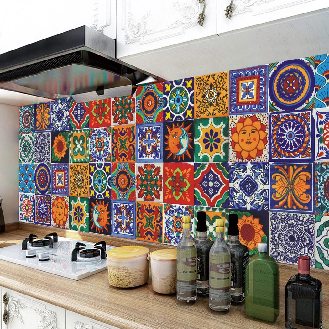 

24Pcs Vintage Self-stick Wall Sticker Bathroom Kitchen Waterproof Tile Decal Bathroom, Kitchen, Living Room, Dining Room
