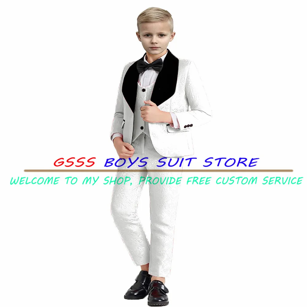 Boys Floral Suit Set Fashion Jacquard Shawl Lapel Ring Bearer Outfit for Boys Wedding 3 Piece costume enfant garçon mariage enlarge