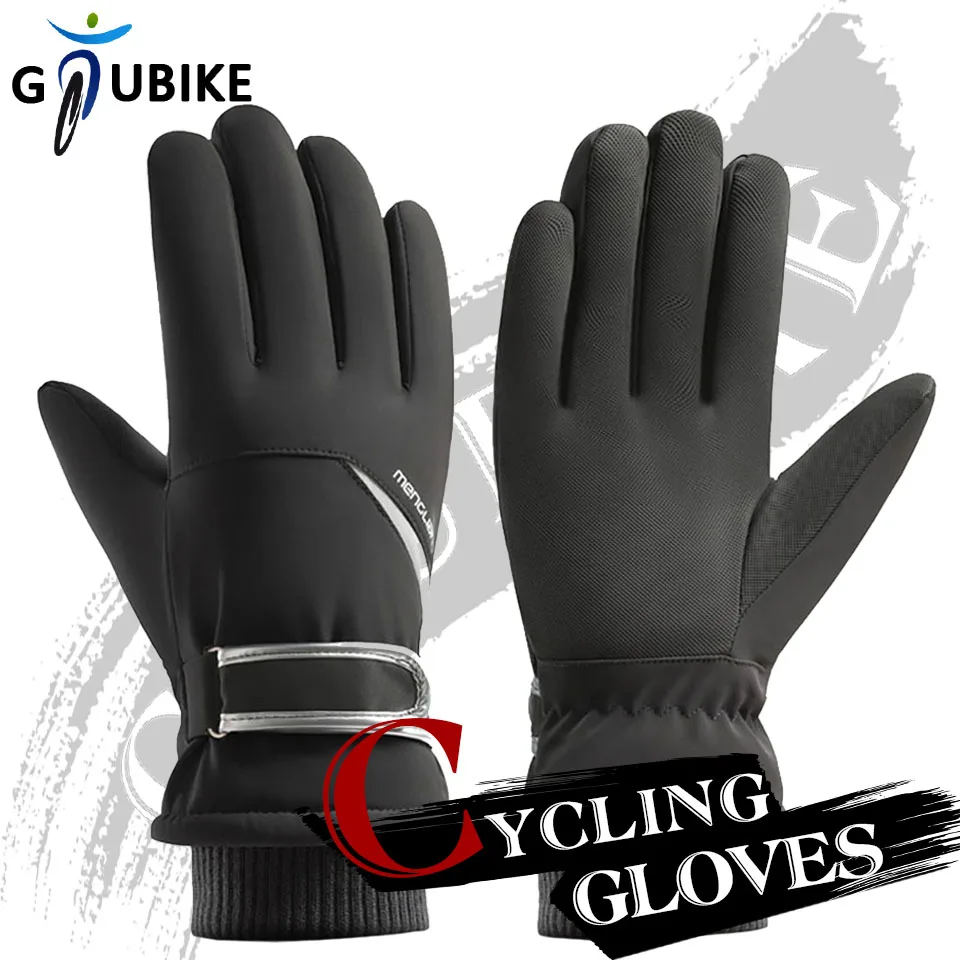 

Зимние велосипедные утолщенные теплые перчатки GTUBIKE, пальмовые Нескользящие водонепроницаемые ветрозащитные сенсорные перчатки для уличного спорта, лыжного спорта, термоварежки