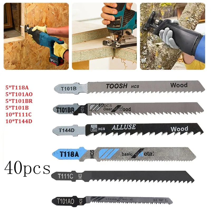 40pcs 75-100mm High Carbon Steel Jig Saw Blades Kit For Metal Plastic Cutting Woodworking Power Tools Accessories